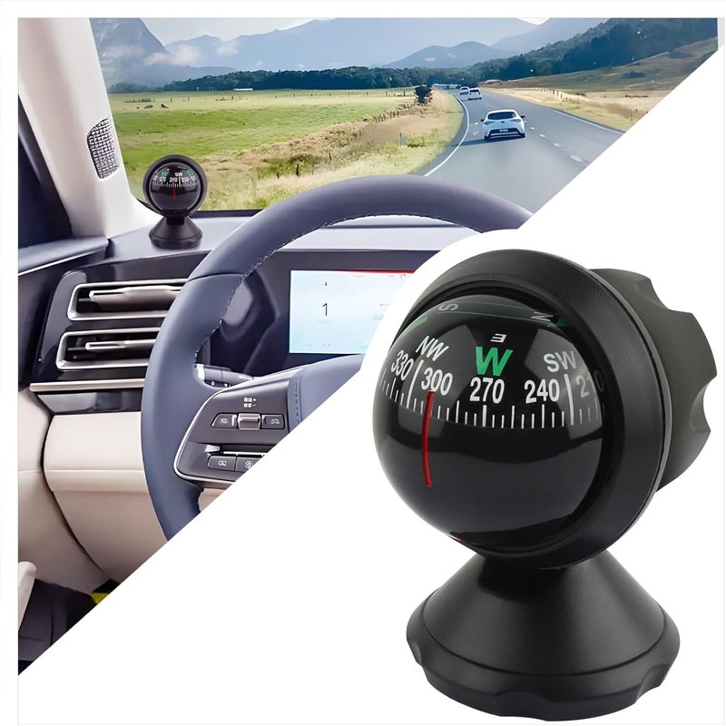 Stacool Compass for Car with Bottom Stick Car Compass Ball,Adjustible and Night Vision Car Compass Dashboard for Find Direction,Universal Car Accessories for Boat Car Truck SUV - Image 1
